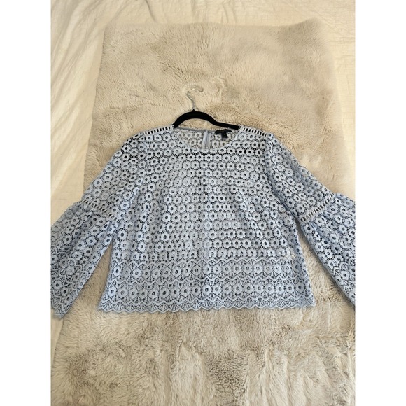 J. Crew Tops - J Crew Daisy‎ Lace Bell Sleeve Top Sz 10  Blue